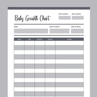 Printable Baby Growth Tracking Chart - Grey