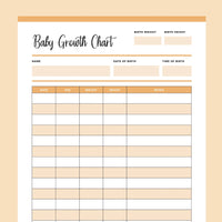 Printable Baby Growth Tracking Chart - Orange