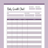Printable Baby Growth Tracking Chart - Purple