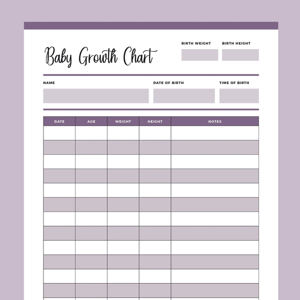 Printable Baby Growth Tracking Chart | Instant Download PDF | A4 and US Letter – Plan Print Land printable-baby-growth-tracking-chart-instant-download-pdf-a4-and-us-letter-plan-print-land