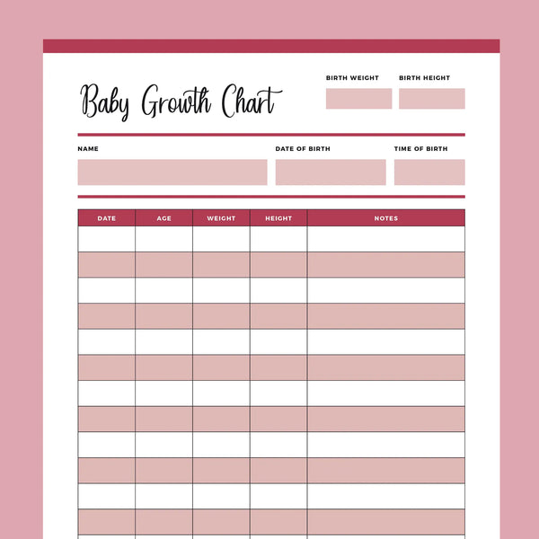Printable Baby Growth Tracking Chart | Instant Download PDF | A4 and US Letter – Plan Print Land printable-baby-growth-tracking-chart-instant-download-pdf-a4-and-us-letter-plan-print-land