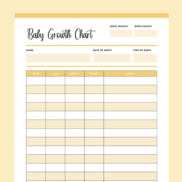 Printable Baby Growth Tracking Chart, Instant Download PDF