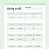 Printable Bank Account Information Templates - Green