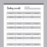 Printable Bank Account Information Templates - Grey