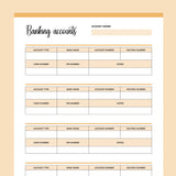Printable Bank Account Information Templates - Orange