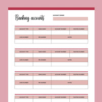 Printable Bank Account Information Templates - Red