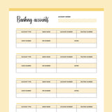 Printable Bank Account Information Templates - Yellow