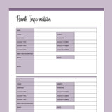 Printable Financial Account Information Templates - Purple