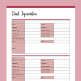Printable Financial Account Information Templates - Red