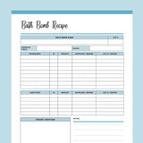 Printable Bath Bomb Recipe Sheet - Blue