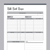 Printable Bath Bomb Recipe Sheet - Grey