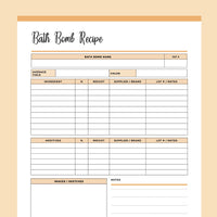 Printable Bath Bomb Recipe Sheet - Orange