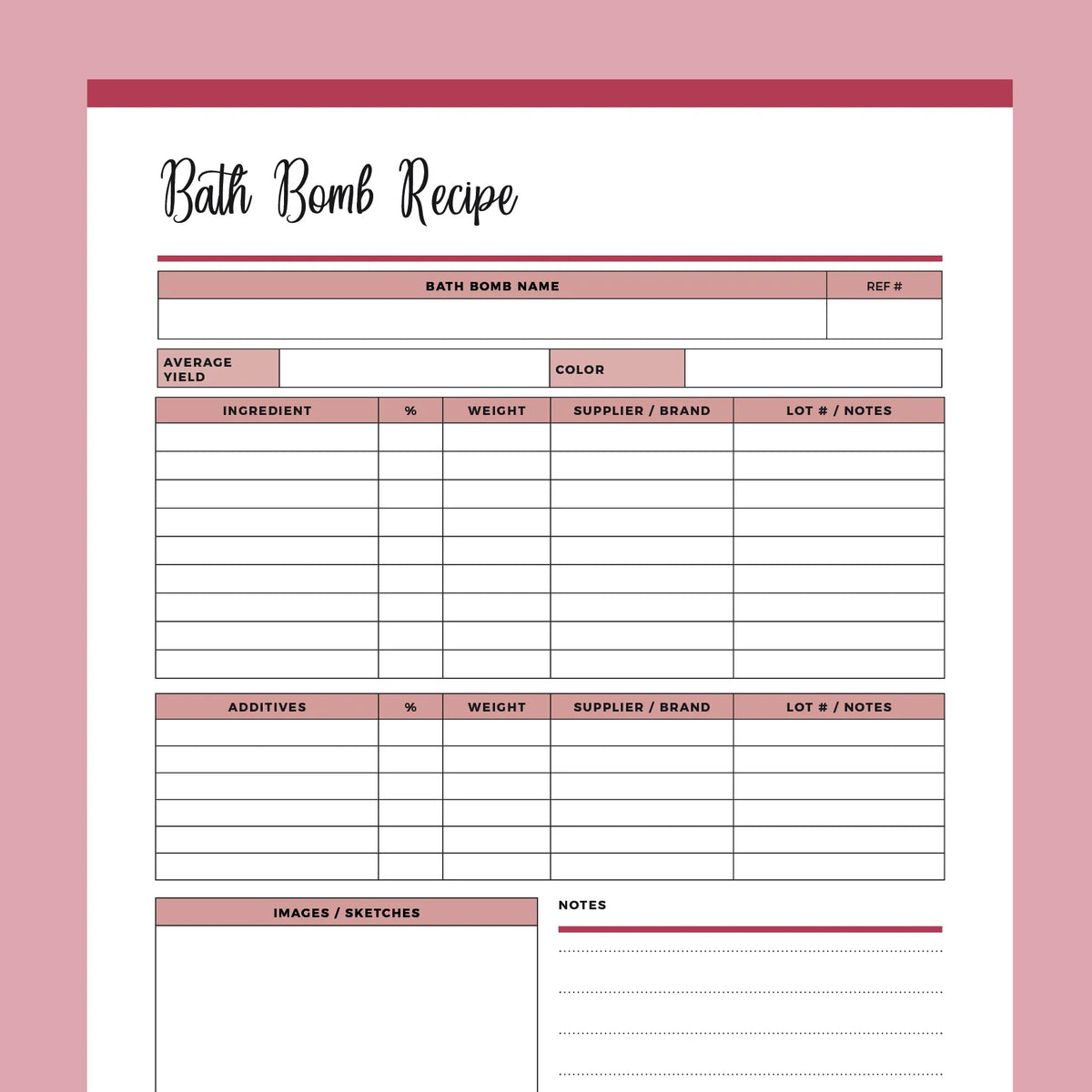 Printable Bath Bomb Recipe Sheet Plan Print Land