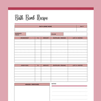 Printable Bath Bomb Recipe Sheet - Red