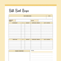 Printable Bath Bomb Recipe Sheet - Yellow