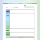 Printable Behaviour Chart For Kids - Green and Blue Rainbow