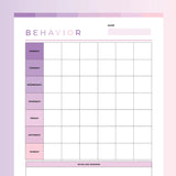 Printable Behaviour Chart For Kids - Pink and Purple Rainbow