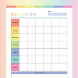 Printable Behaviour Chart For Kids - Rainbow