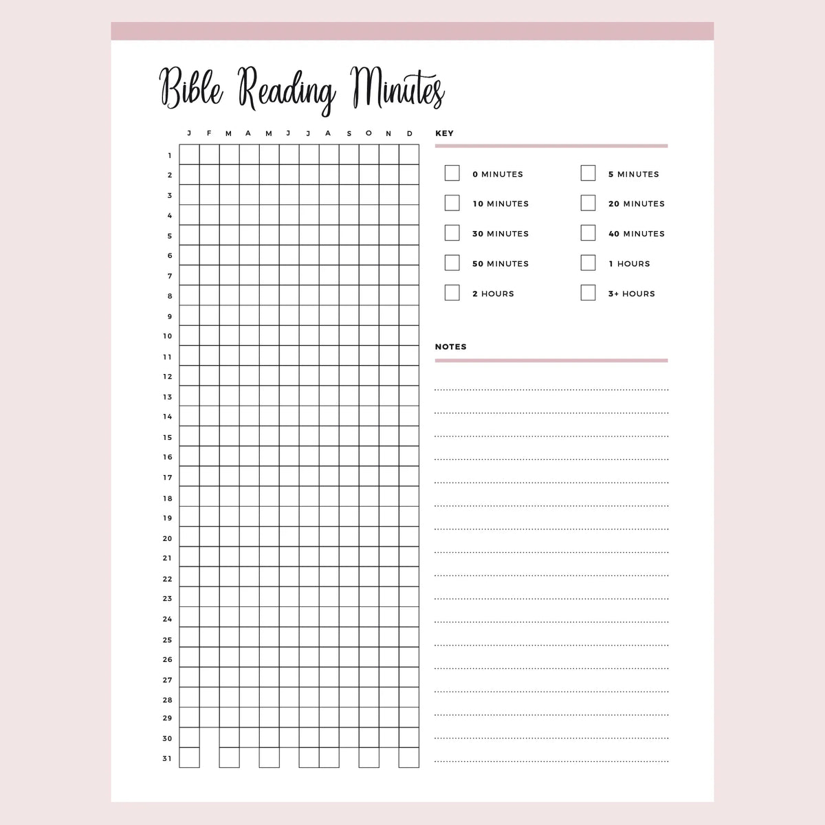 Printable Bible Reading Minutes Tracker | Instant Download PDF – Plan ...