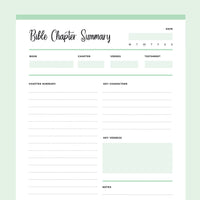 Printable Bible Chapter Summary Template - Green