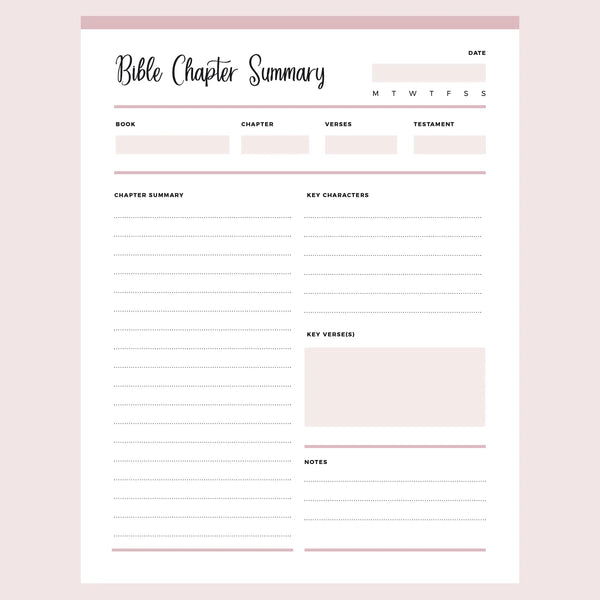 Printable Bible Chapter Summary Template