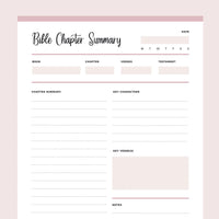Printable Bible Chapter Summary Template - Pink