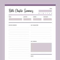 Printable Bible Chapter Summary Template - Purple