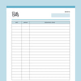 Printable Bill Payment Record - Blue