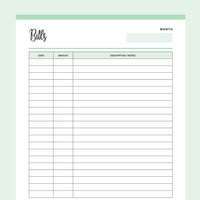 Printable Bill Payment Record - Green