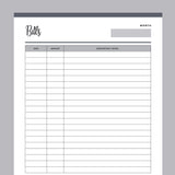 Printable Bill Payment Record - Grey