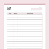 Printable Bill Payment Record - Pink