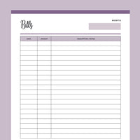 Printable Bill Payment Record - Purple