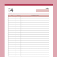 Printable Bill Payment Record - Red