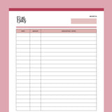 Printable Bill Payment Record - Red