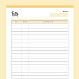 Printable Bill Payment Record - yellow
