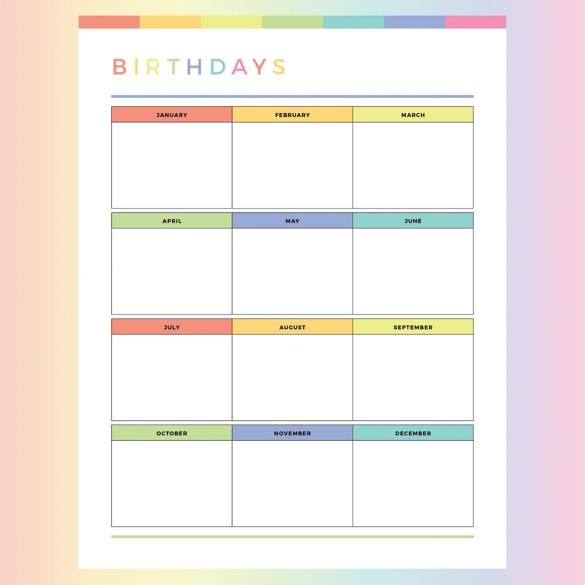 Printable Birthday Tracker For Kids 