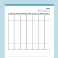 Printable Blank Monday to Sunday Calendar Page - Blue