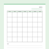 Printable Blank Monday to Sunday Calendar Page - Green