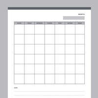 Printable Blank Monday to Sunday Calendar Page - Grey