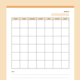 Printable Blank Monday to Sunday Calendar Page - Orange