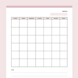 Printable Blank Monday to Sunday Calendar Page - Pink