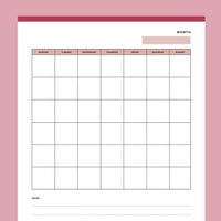 Printable Blank Monday to Sunday Calendar Page - Red