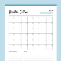 Printable Monthly Calendar - Blue