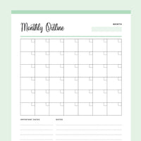 Printable Monthly Calendar - Green