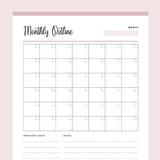Printable Monthly Calendar - Pink