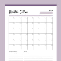 Printable Monthly Calendar - Purple