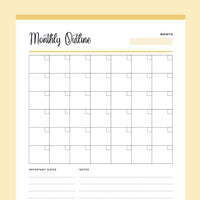 Printable Monthly Calendar - Yellow