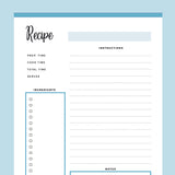 Printable Blank Recipe Sheets - Blue