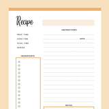 Printable Blank Recipe Sheets - Orange