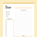 Printable Blank Recipe Sheets - Yellow